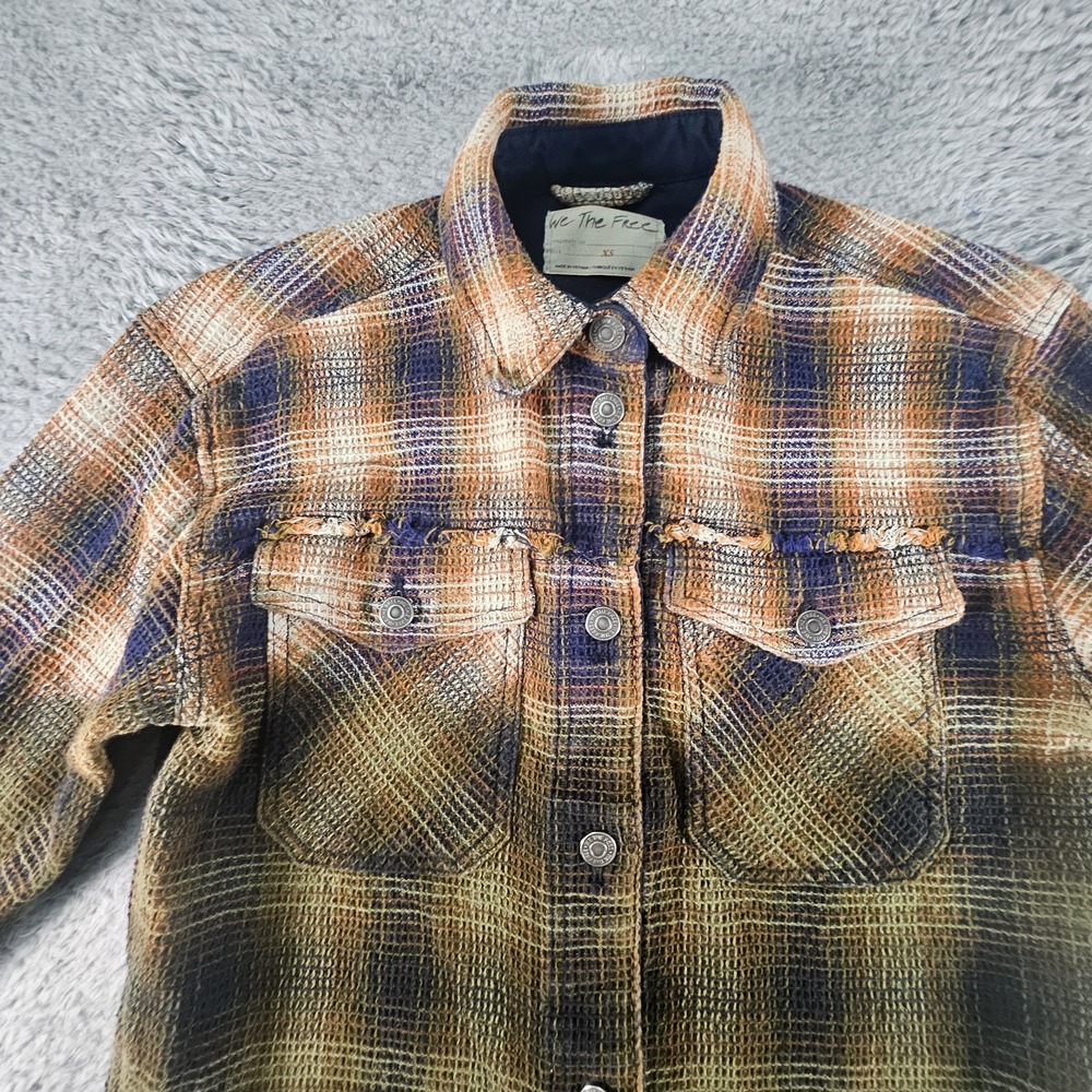 Free People Anneli Plaid Shirt Jacket Womens XS Flannel Ombre Shacket 90s Grunge - Picture 2 of 13